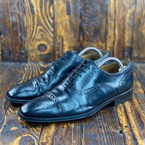 Magnanni Cieza Semi Brogue Oxford Men Dress Shoes Black Leather 18399‎ Size 10 M
